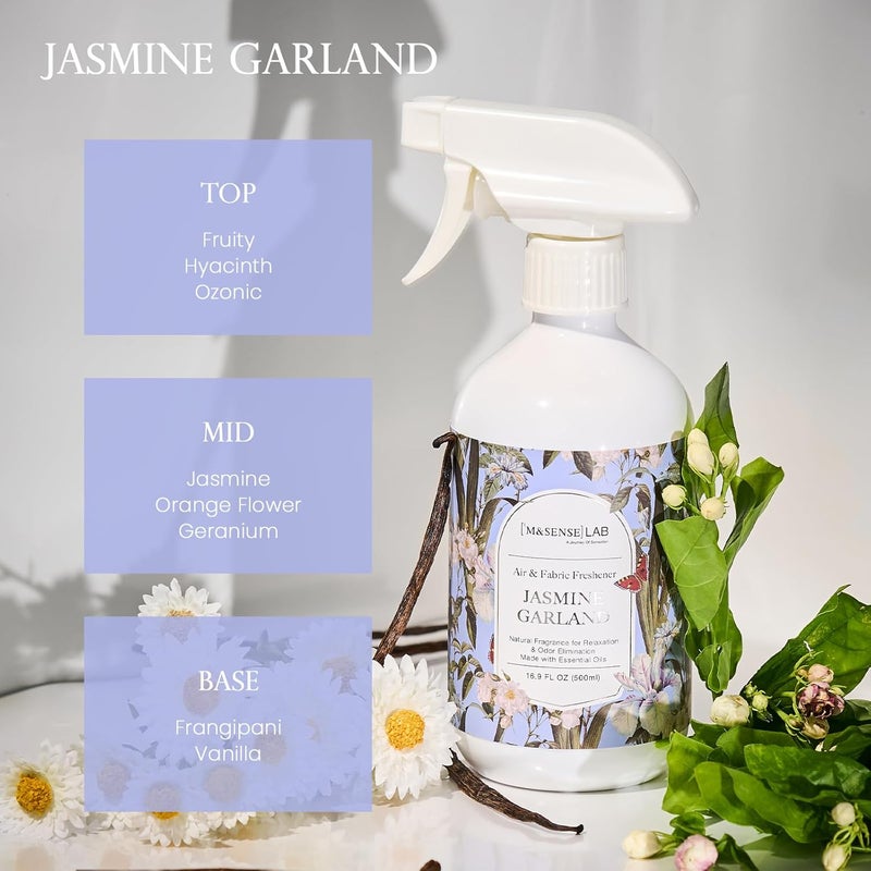 MSENSE Air & Fabric & Pet Odor Eliminator Spray - 16.9oz Large Size Natural Safe Air Freshener Jasmine Scented Deodorizer for Home Eliminates Smoke Musty Smells, Calming Scent for Bedtime Relaxation - Image 1